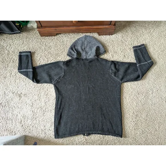 Aran Crafts Hoddie Sweater Full Zip Womens L Black-Gray Merino Wool Shamrock - Picture 2 of 9